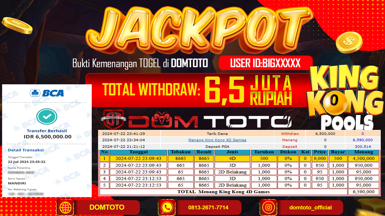JACKPOT TOGEL PASARAN KINGKONG 23 JULI 2024
